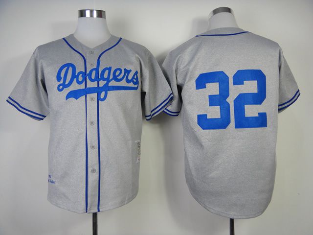 Men Los Angeles Dodgers #32 Koufax Grey Throwback 1955 MLB Jerseys